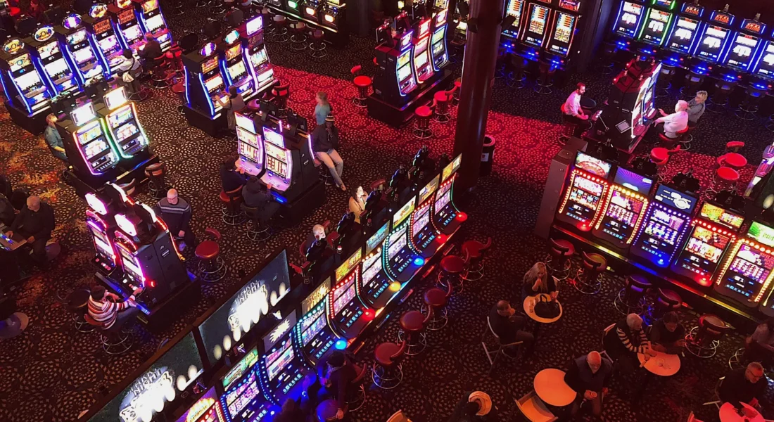 A high view of a room filled with gambling machines