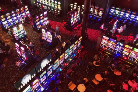 A high view of a room filled with gambling machines